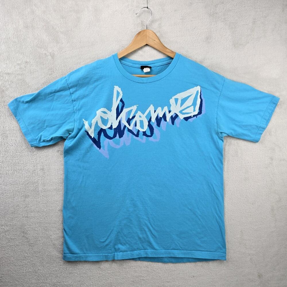 Vintage Volcom Shirt‎ Mens XL Blue Script Logo Graphic Tee Y2K Skater Surf